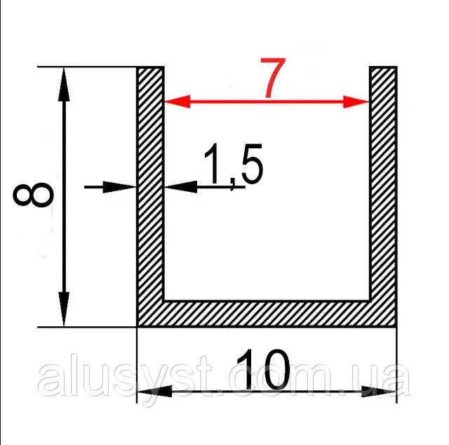 7мм / 10х8х1,5мм алюмінієвий швелер 1 метр / Анодований