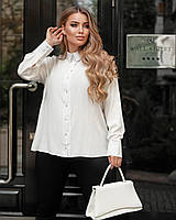 Удлиненная женская блуза рубашка большие размеры штапель белый 56