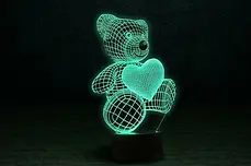 3D Світильник "Ведмедик з серцем", фото 2
