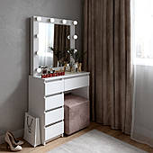 Туалетний столик із дзеркалом, підсвіткою і тумбою в білому кольорі MS615