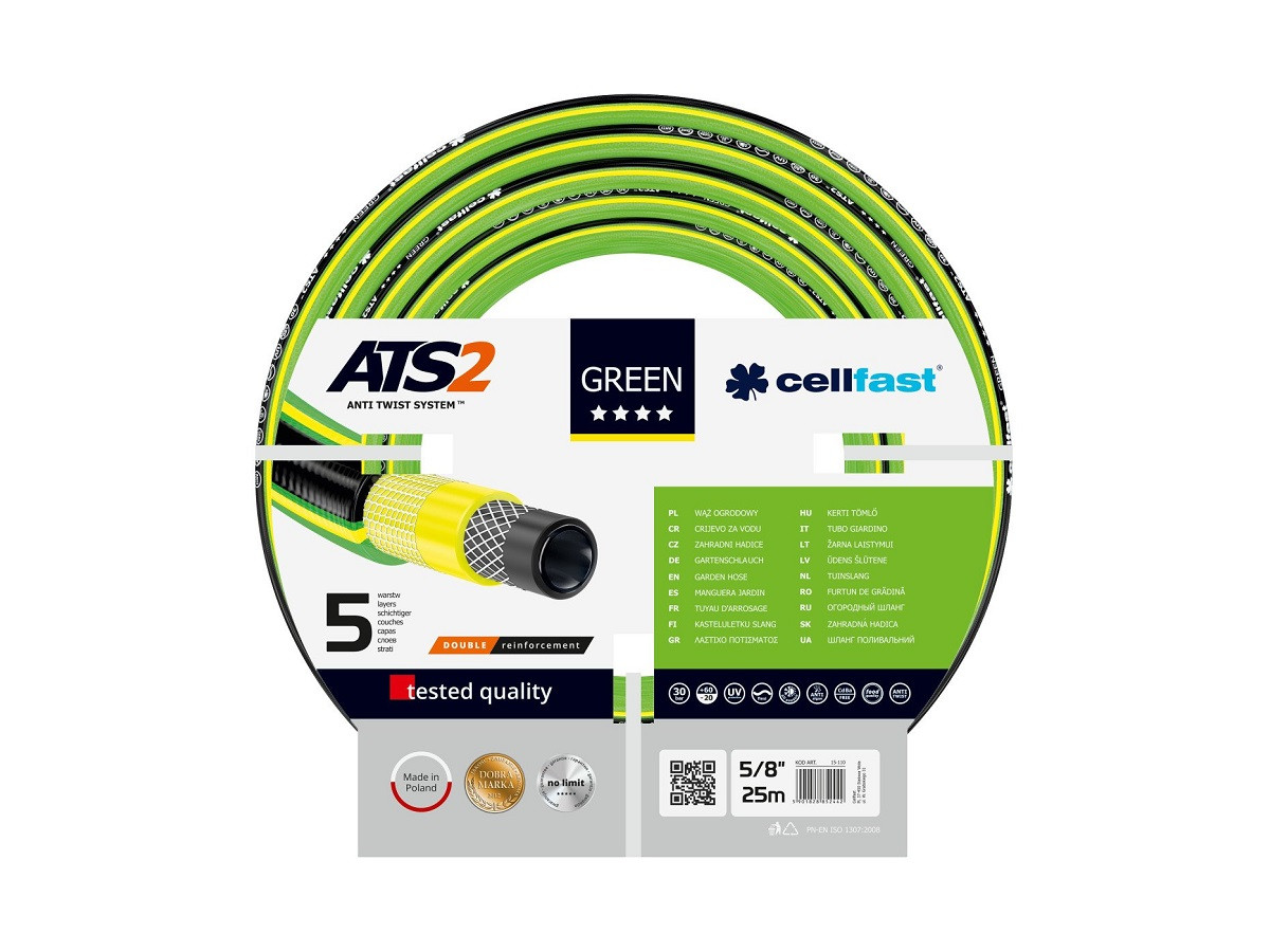 Поливальний шланг Cellfast GREEN 5/8 дюйма 25 м садовий п'ятишаровий — 15-110