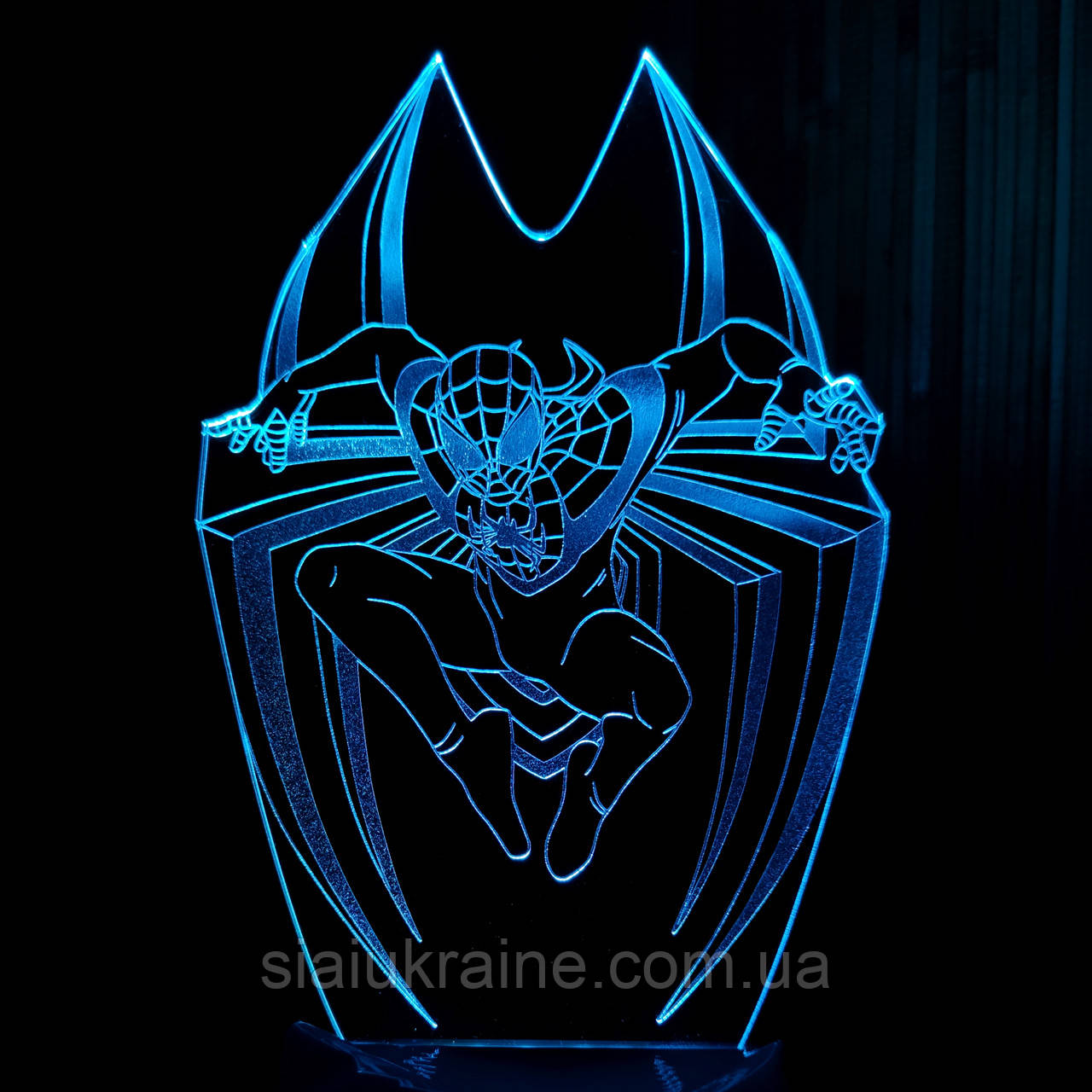 Акриловий 3D світильник-нічник Люди́на-паву́к 3 (Спа́йдермен) синій