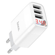 Зарядний пристрій (зарядка) для телефону Hoco C93A 3 х USB 3.4 A + кабель Lightning Білий (C93A), фото 4