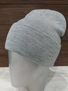 Осіння однотонна шапка лопата з закотом із напіввовни 12gu511