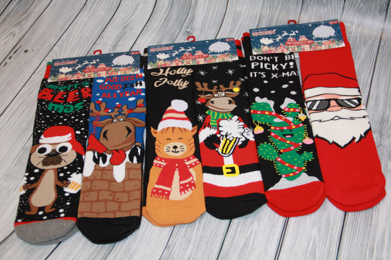 Жіночі шкарпетки махрові високі ЕКМЕН ЛП 36-41 м-1 кактус з іграшками, Д.М. в окулярах, олень із пивом, жовтогарячий кіт, кіт із пивом,