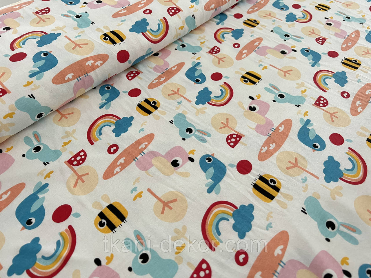 Трикотаж дитячий, Веселка кольорова та звірі, ширина 190 см, щільність 200 г/м2, фото 1