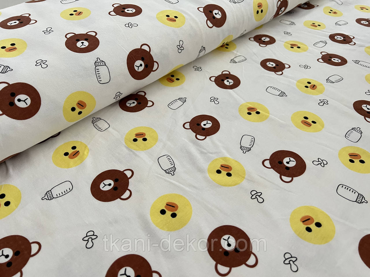 Дитячий трикотаж, ведмедики з бутіличками, ширина 190 см, щільність 200 г/м2, фото 1