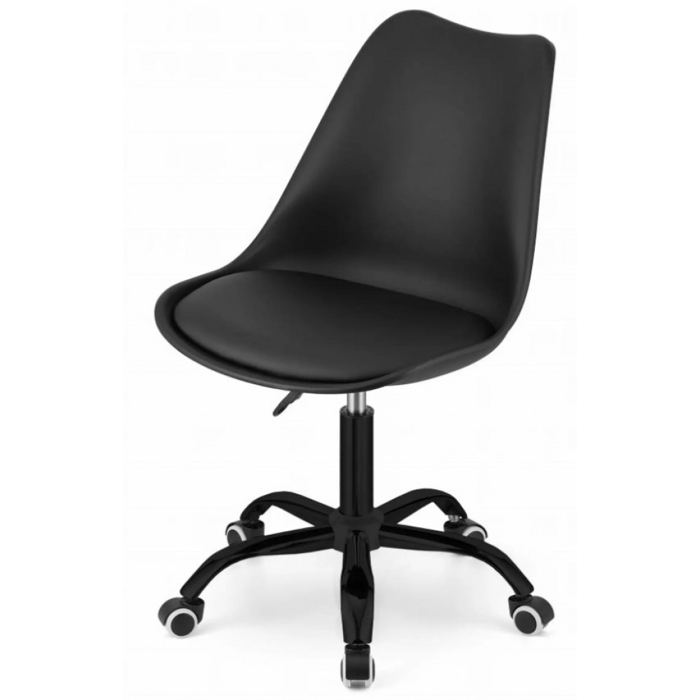 Офісне крісло на колесах для офісу будинку з чорною основою Bonro B-487 з екошкіри чорного кольору