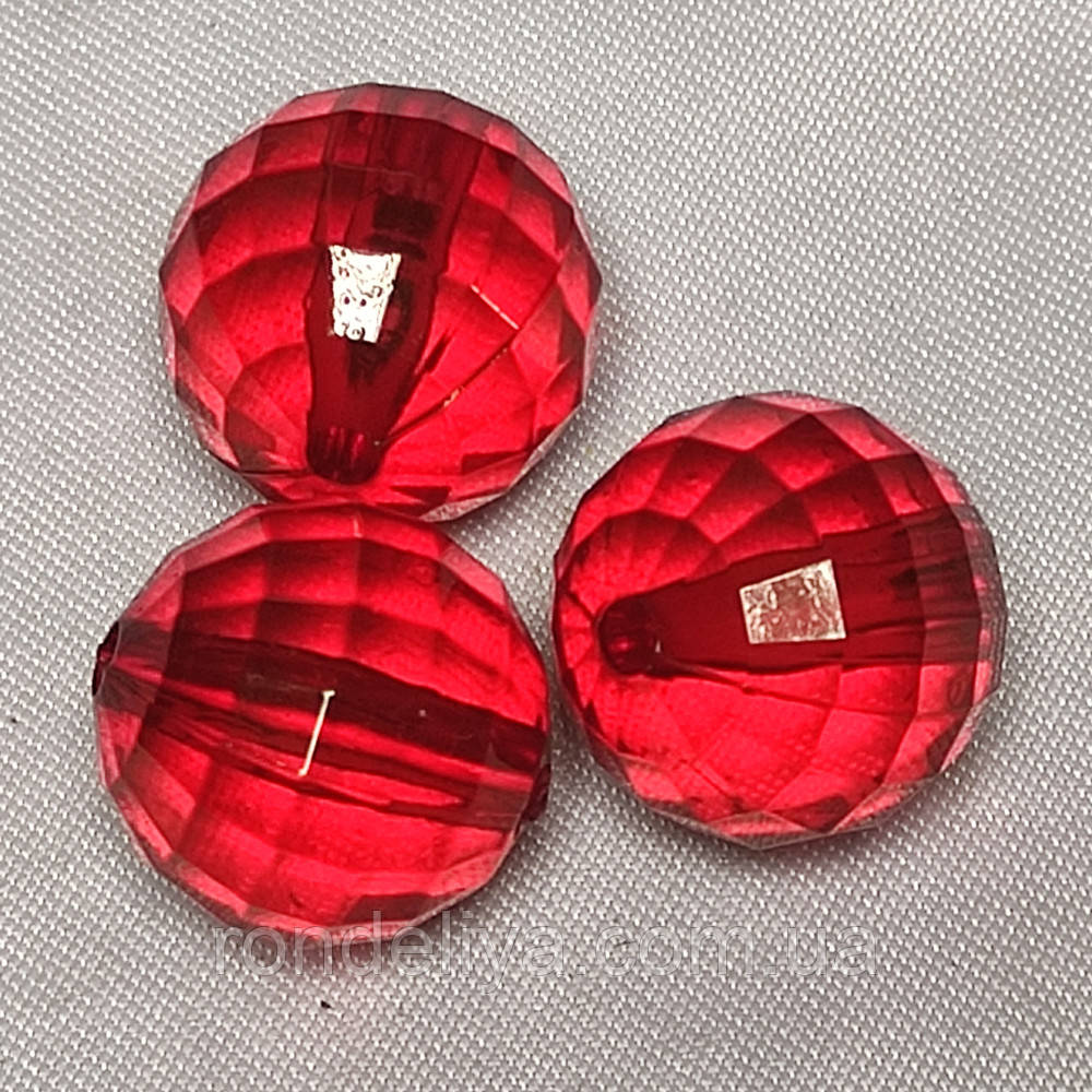 Намистини акрил прозорий "Куля гранована" 18 мм червоний 50 г ~ 16 шт, фото 1