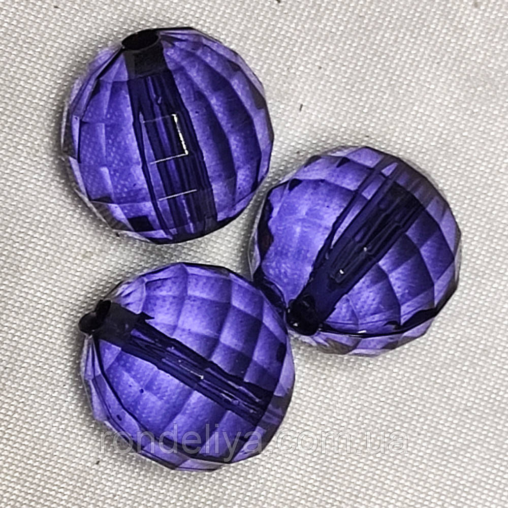 Намистини акрил прозорий "Куля гранована" 18 мм синій 50 г ~ 16 шт, фото 1