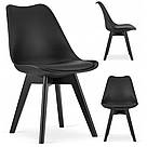Кухонне крісло Bonro B-487 з чорними дерев'яними ніжками на кухню у вітальню крісло з м'яким чорним сидінням, фото 2
