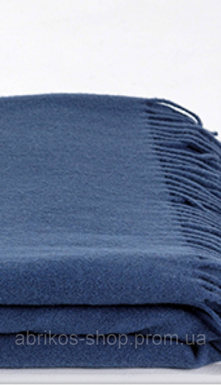 Натуральний вовняний плед із кашеміром темно-синій 140 х 200, фото 1
