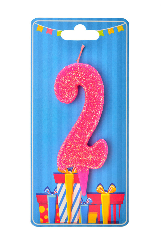 Свічка Цифра "2" (рожева-блиск) NEW