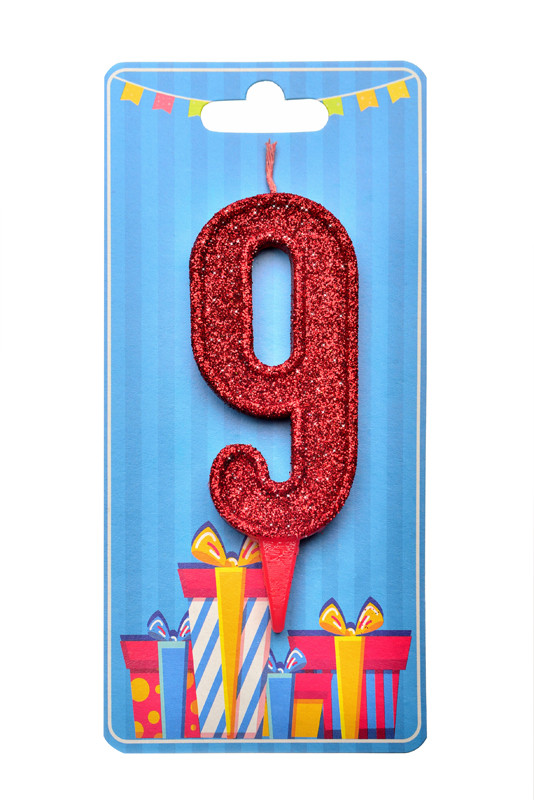 Свічка-цифра 9 Червоний блиск