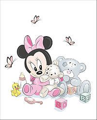 Панелька із сатину для дитячого пледа "Мінні Маус з іграшками" 80*100 см