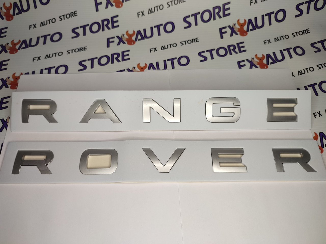 Емблема шильдик логотип букви напис RANGE ROVER матовий хром металік (Срібло) 760 X 30 мм