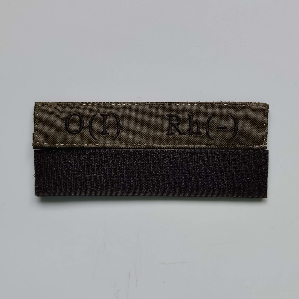 Нашивка Група крові О (I) Рh (-) на липучці (олива)