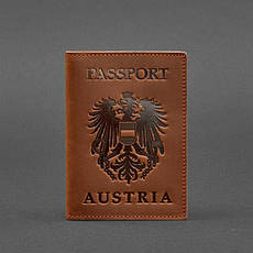 Шкіряна обкладинка для паспорта з австрійським гербом світло-коричнева Crazy Horse, фото 2