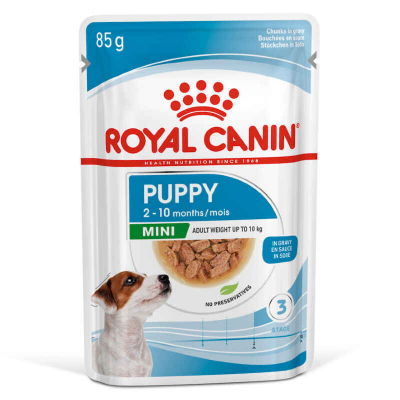 Консервований корм для цуценят Дрібних порід Royal Canin (Роял Канін) Mini Puppy - Шматочки в соусі 85 гр.