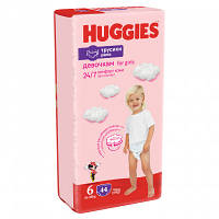 Памперсы трусики Huggies 6 для девочек, вес 15-25 кг, 44 шт, подгузники хаггис pants трусиками (5029053547664)