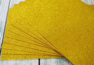 Фоаміран з глітером (блискучий)лист 1мм (24х24см), колір - золото