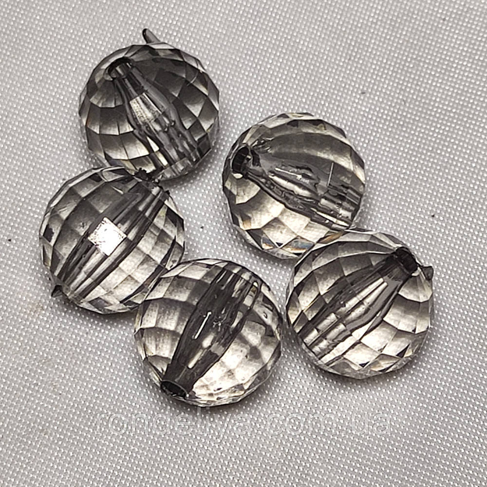 Намистини акрил прозорі "Куля гранована" 20 мм чорний 50 г, фото 1