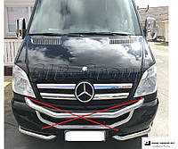 Защита переднего бампера (двойная нержавеющая труба - двойной ус) Mercedes-Benz Sprinter (06-14)