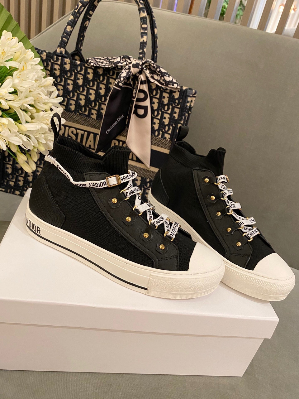 Жіночі чорні текстильні кеди WALK'N'DIOR з принтом Christian Dior Oblique з написом Діор