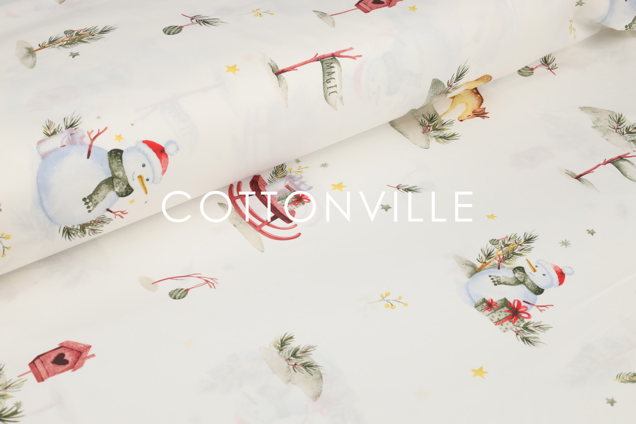 Ранфорс 240 см Сніговички, санчата, олені, фото 1