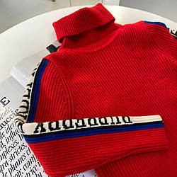 В'язаний светр гольф для хлопчика з білими лампасами Червоний 18003 Han eshow, Красный, Для девочек, Весна Осень, 17 , 9 лет