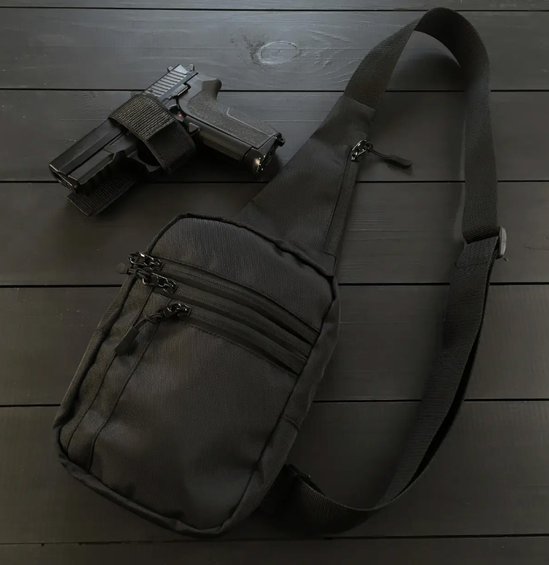 Качественная тактическая сумка с кобурой, вместительная бананка слинг черная из кордури, GN1 - фото 2 - id-p1688494310