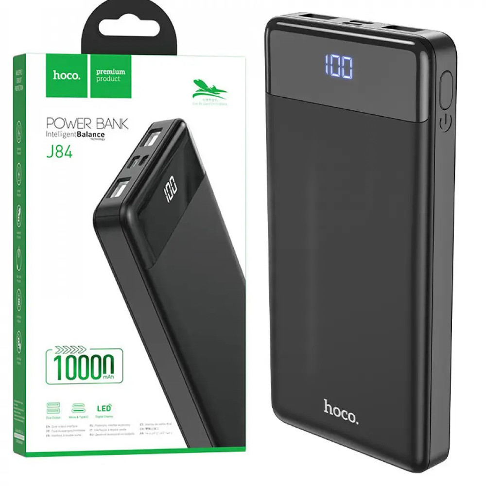 Зовнішній акумулятор Повербанк Power Bank Hoco J84 10000 mAh Cool plug, Чорний