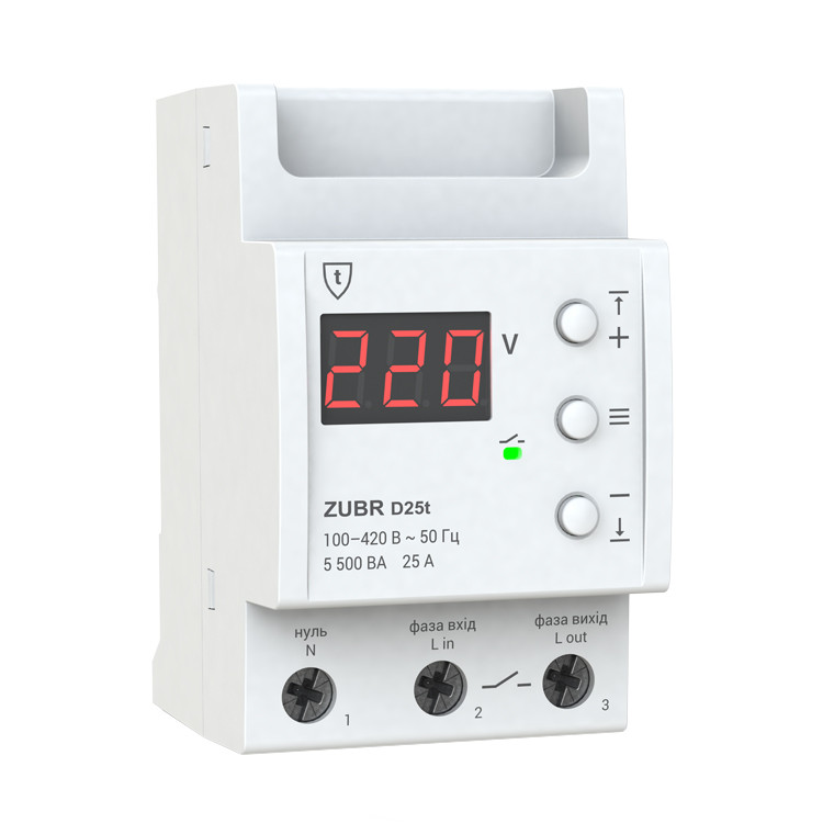 Реле контролю напруги ZUBR D25t AC 1P 25A 1F (однофазне)