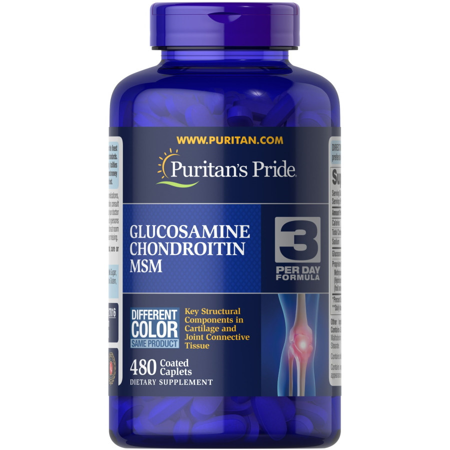 Для суглобів і зв'язок Puritan's Pride Chondroitin Glucosamine MSM 3 Per Day Formula, 480 каплет