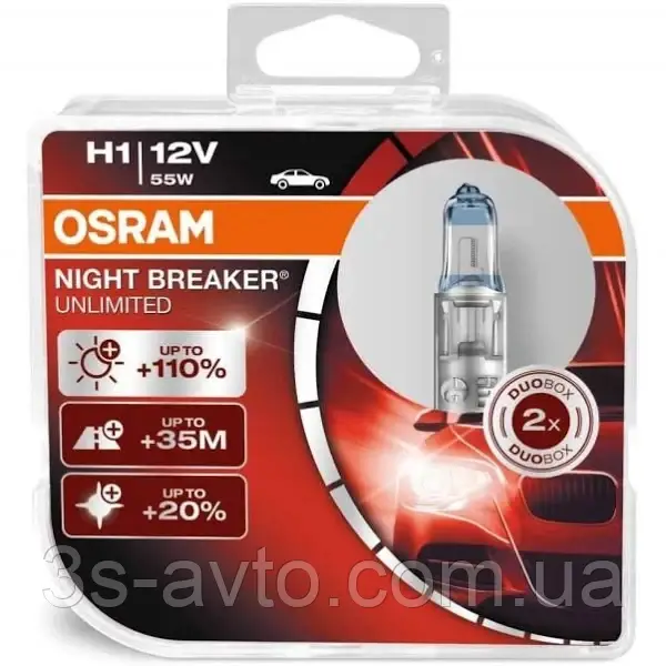 Автомобільні лампи OSRAM 12V H1 55W +110% Night Breaker Unlimited