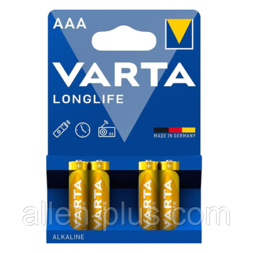 Батарейка лужна VARTA LongLife AAA/LR03 BLISTER, блістер 4 шт.