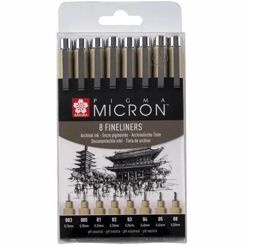 Набір лайнерів 8 штук чорні, Sakura Pigma Micron