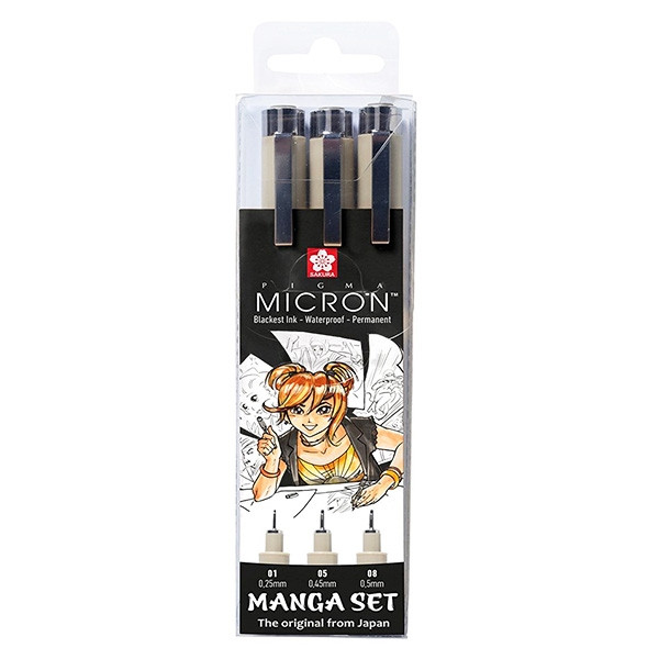 Набір лайнерів 3 штуки чорні, Sakura Pigma Micron Manga