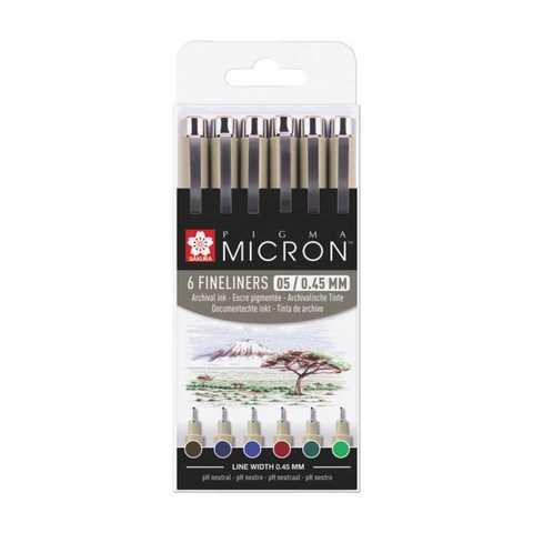Набір різнокольорових лайнерів 0.5 мм, 6 кольорів Sakura Pigma Micron, фото 1