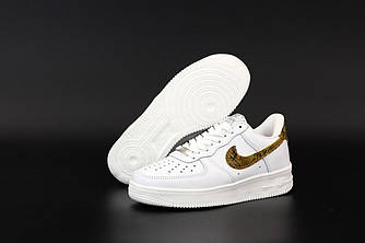 Жіночі кросівки Nike Air Force 1 White Snake Аir (Білі) Найк Аір Форс зі зміїним знаком низькі шкіряні демісезон