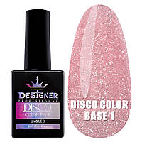 Каучуковая база Disco Color Base Дизайнер для ногтей (со светоотражающими частицами), 9 мл. Нежно-розовый №1