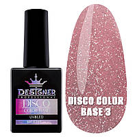 Каучуковая база Disco Color Base Дизайнер для ногтей (со светоотражающими частицами), 9 мл. Тёмно-розовый №3