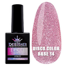 Каучукова база Disco Color Base Дизайннер для нігтів, 9 мл. (зі світловідбиваючими частинками) Теплий рожевий №14