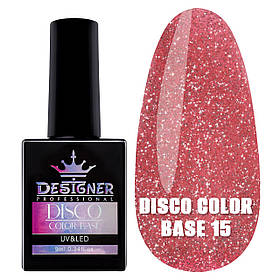 Каучукова база Disco Color Base Дизайннер для нігтів, 9 мл. (зі світловідбиваючими частинками) Червоний №15