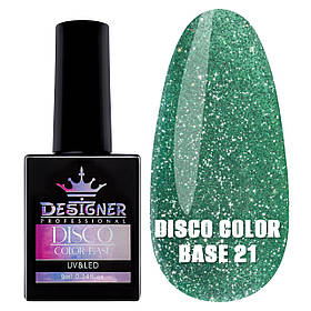 Каучукова база Disco Color Base Дизайннер для нігтів, 9 мл. (зі світловідбиваючими частинками) Темно-зелений №21