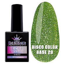 Світловідбивна база Disco color base для дизайну нігтів / Дизайнер, 9 мл. Салатовий №20