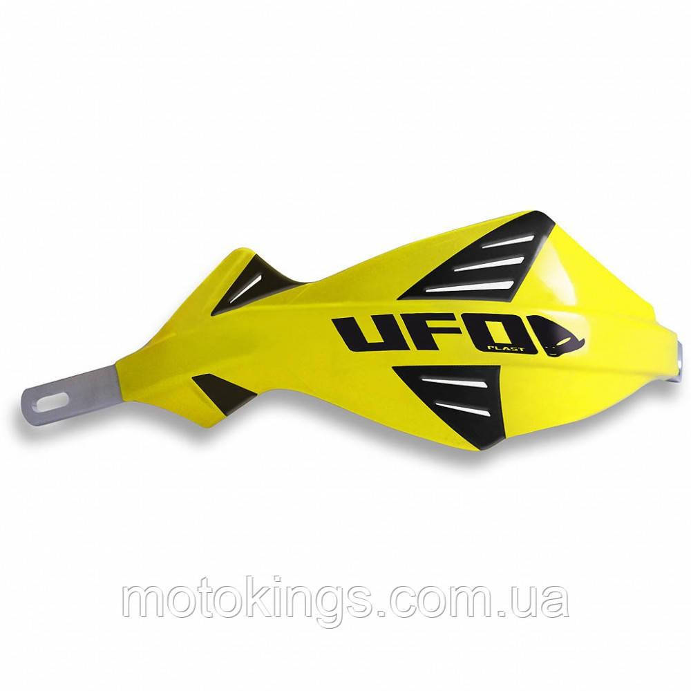 UFO ОБШИВКА РУЛЯ (HANDBARY) АЛЮМІНІЄВИЙ DISCOVER ЦВЕТ ЖІЛТИЙ ( З ФІКСАЦІЄЮ 28MM)/PM01654102