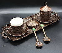 Турецький набір #75 для подавання кави чашки 110 мл демітас на розносі мідний колір