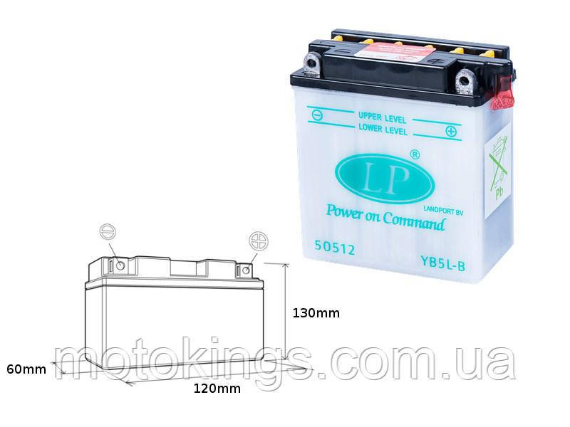 LANDPORT АККУМУЛЯТОР YB5L-B 12V 5AH 121X61X131 (12N5-3B)/YB5LB L, фото 1