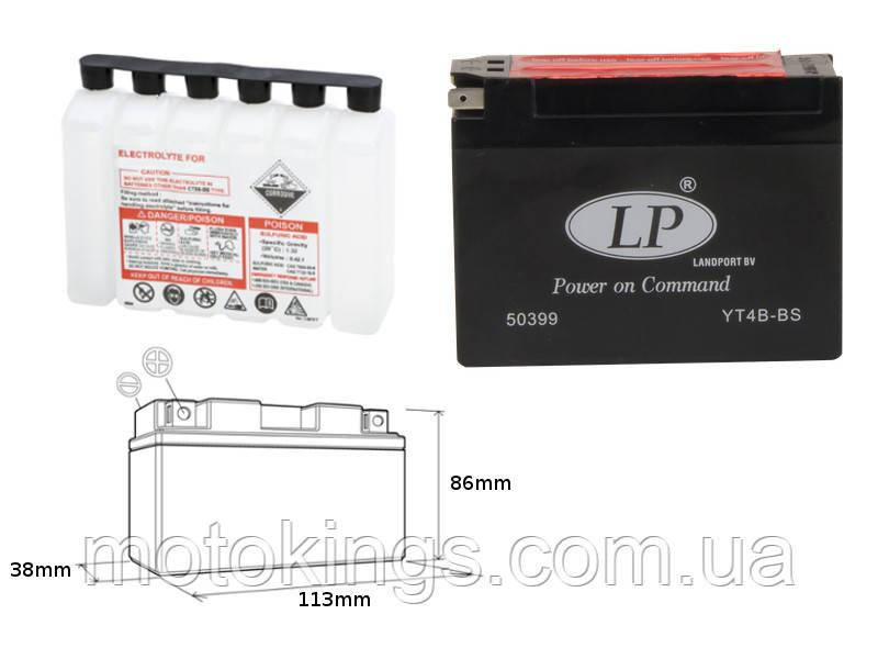 LANDPORT АКУМУЛЯТОР YT4B-BS 12 V 2,3 AH 114X39X86 НЕОБСЛУЖИЙ (ЕЛЕКТРОЛІТ ВІДДІЛЬНО)/YT4BBS L, фото 1